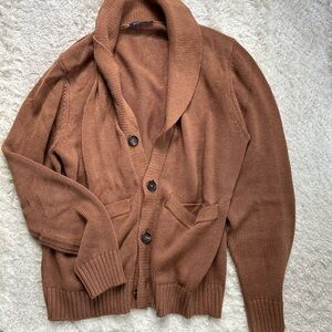 Brown Chunky Knit Cardigan with V-Neck